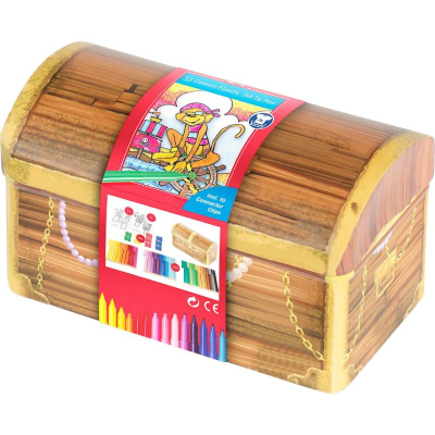 Фломастеры  33цв Faber-Castell 'Connector' 'Сундук с сокровищами' + 10 соединителей + 2 карточки для раскрашивания в металлическом сундучке