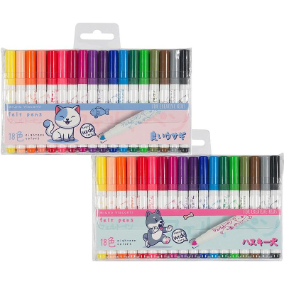 Фломастеры  18цв BrunoVisconti® JoyColor Mini 'Kawaii animals' с утолщенным стержнем в пластиковой упаковке