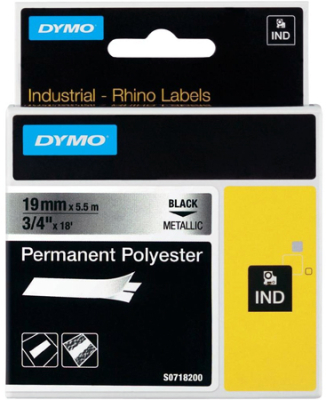Картридж ленточный Dymo® Rhino 19мм х5.5м полиэстер от -40° до 150°С черный шрифт/металлик фон
