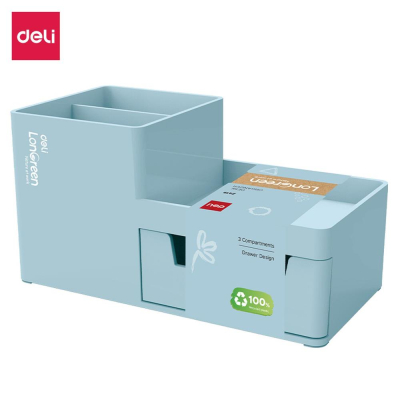 Подставка для принадлежностей Deli 'LonGreen'&nbsp;&nbsp;3 отделения&nbsp;&nbsp;17х9х9см с выдвижным ящиком PCR синяя