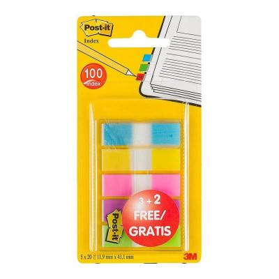 Закладки 3M Post-it®  12х43мм  5цв х20шт Z-тип 683-5CB Неон голубые/желтые/розовые/фиолетовые/зеленые в диспенсере