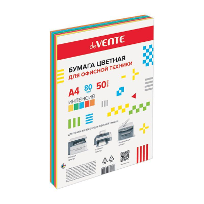 Бумага цветная Mix A4 deVENTE  80г Яркие цвета  5цв х 10л