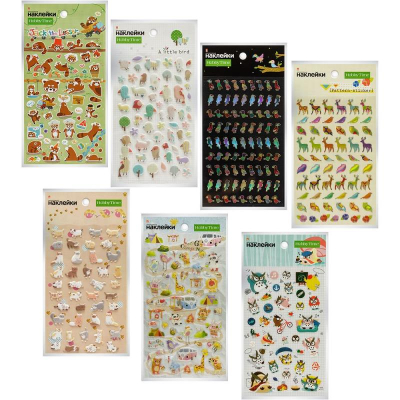 Наклейки декоративные бумажные объемные Hobby Time 'Смешные зверушки'  7 видов ассорти