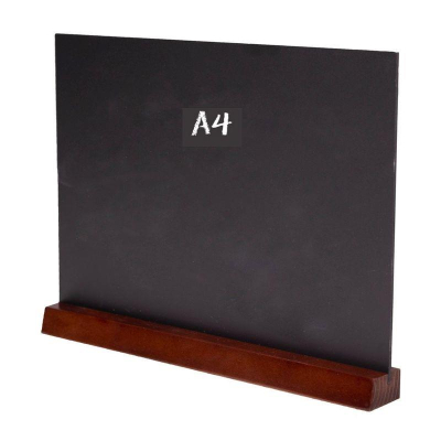 Табличка настольная для надписей меловым маркером A4 горизонтальная Attache на деревянной подставке пластиковая черная