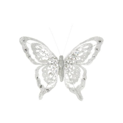 Бабочка на прищепке 18х16см серебро