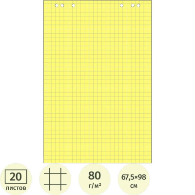 Блокнот для флипчарта 68х98см Attache Selection&nbsp;&nbsp;20л желтый клетка