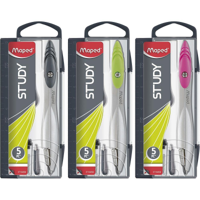 Готовальня&nbsp;&nbsp;5 предметов Maped 'Study' с футляром-линейкой цвета ассорти