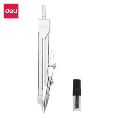 Циркуль металлический Deli 13см +грифели 2.0мм в пластиковом пенале