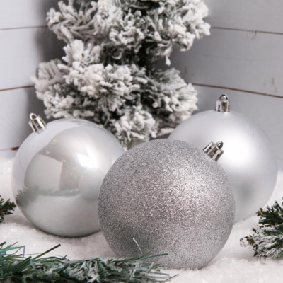 Шар 100мм серебро 3шт пластик