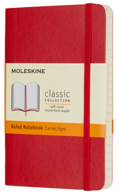 Записная книжка A6  96л линейка Moleskine® Classic Soft Pocket мягкая обложка на резиновой застежке красная