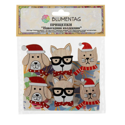 Прищепки декоративные деревянные Blumentag  3.5см 6шт 'Новогодняя коллекция №2'