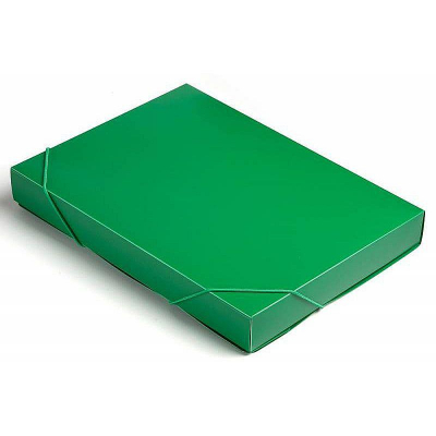 Папка-короб с 2-я резиновыми застежками пластиковая A4 до 400л Бюрократ зеленая