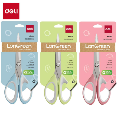 Ножницы 17см Deli 'LonGreen' с резиновыми Soft touch вставками 3 цвета ассорти