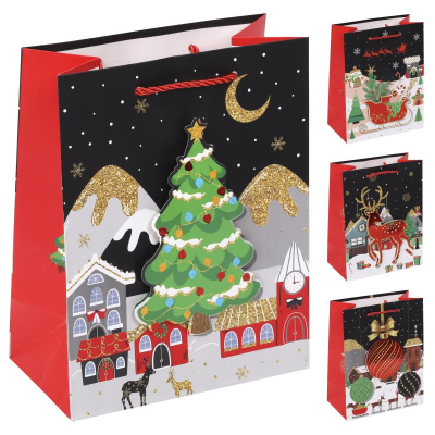 Пакет подарочный новогодний 18х23х10см 'Зимние забавы' 4 дизайна