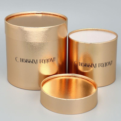 Коробка подарочная новогодняя круглая 15х15х15см 'С Новым Годом' золотая