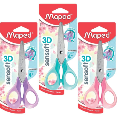 Ножницы детские 13см Maped 'Sensoft' 'Pastel' 3D с гибкими кольцами в блистере