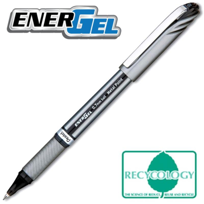 Ручка гелевая Pentel 0.7мм EnerGel с резиновой манжетой  одноразовая черная