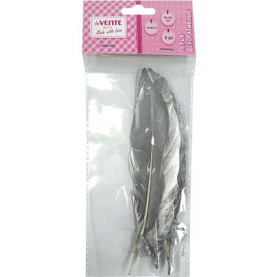 Перья декоративные deVENTE натуральные гусиные h15-20см   4шт Серебристые