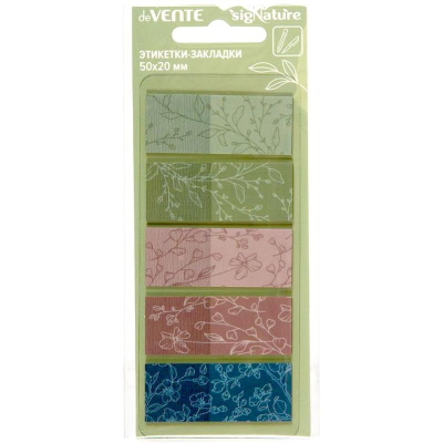 Закладки deVENTE 20х50мм 5диз х20шт полупрозрачные 'sigNATURE' в блистере