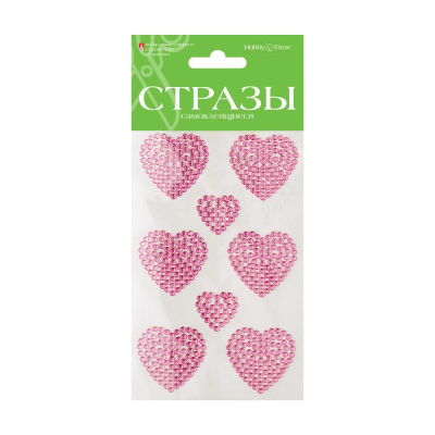 Стразы Hobby Time 'Сердечки'  8шт 5цв ассорти самоклеящиеся