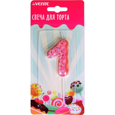 Свеча-цифра для торта deVENTE 'Donut' '1' с 3D декором 6см блистере