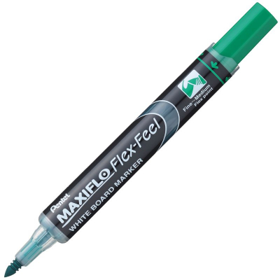 Маркер для доски Pentel 'Maxiflo' Flex-Feel с гибким наконечником  1.0-5.0мм с подкачкой чернил зеленый