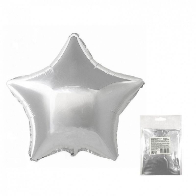 Шар воздушный фольгированный Звезда серебро Веселуха 46см в упаковке