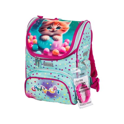 Ранец deVENTE Mini 26х35х20см эргономичная спинка 'Candy Cat' +часы в подарок