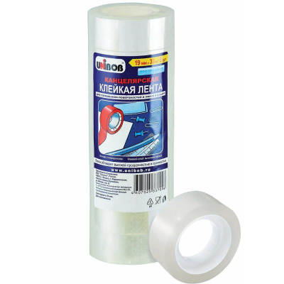 Клейкая лента 0.019х33м/1" UNIBOB® прозрачная  8рул