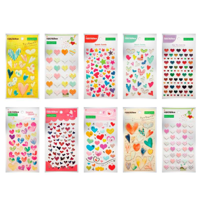 Наклейки декоративные бумажные объемные Hobby Time 'Романтические сердечки'  10 видов ассорти