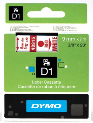 Картридж ленточный Dymo® D1   9мм х7м пластик красный шрифт/белый фон 40915