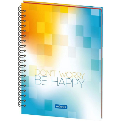 Тетрадь A4- 120л клетка на гребне Mariner твердая матовая обложка выборочный УФ-лак 'Be Happy' с 3 разделителями