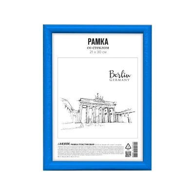 Рамка информационная A4&nbsp;&nbsp;21х30см deVENTE пластиковый багет 14мм вставка стекло голубая