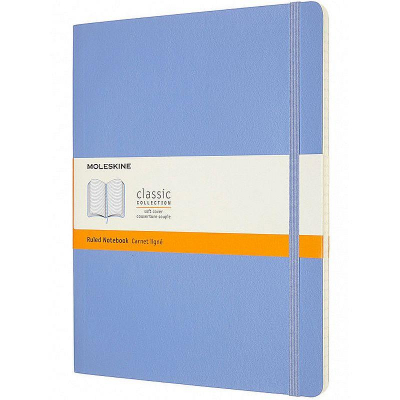 Записная книжка A4-  96л линейка Moleskine® Classic Soft XLarge мягкая обложка на резиновой застежке голубая