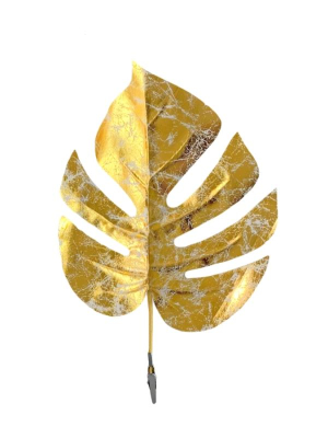 Ветка декоративная Монстера 32х20см золотая с тиснением на прищепке