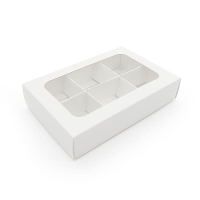Коробка для конфет на  6шт с окном 14.5х9.5х3см белая