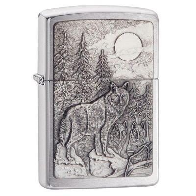 Зажигалка бензиновая Zippo Classic 'Timberwolves Emblem' с покрытием 'Brushed Chrome' серебристая матовая