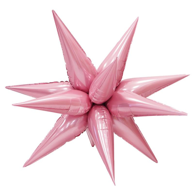 Шар воздушный фольгированный Звезда составная 12 лучей розовый Веселуха в упаковке