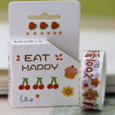 Клейкая лента декоративная бумажная 'Eat happy' 0.015х5м