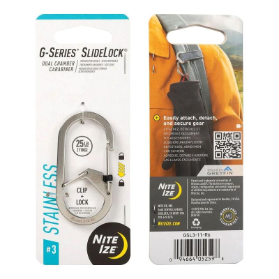 Карабин стальной с блокировкой Nite Ize G-Series™ Dual Chamber Carabiner SlideLock® 3 серебристый