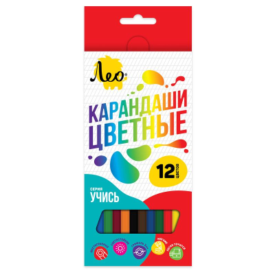 Карандаши  12цв Лео 'Учись' в картонной коробке