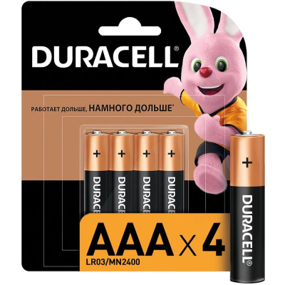 Батарейка Duracell&nbsp;&nbsp;1.5V AAA/LR03 Alkaline&nbsp;&nbsp;4шт