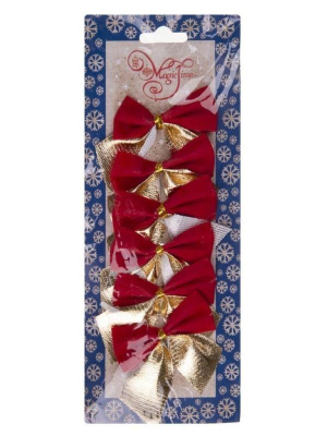 Бант&nbsp;&nbsp;5см текстиль золото-красные 6шт