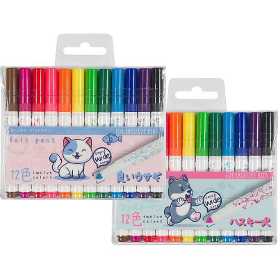 Фломастеры  12цв BrunoVisconti® JoyColor Mini 'Kawaii animals' с утолщенным стержнем в пластиковой упаковке