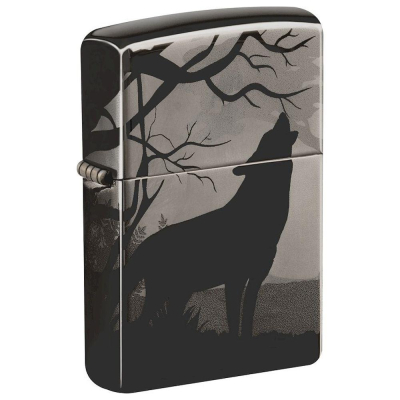 Зажигалка бензиновая Zippo Classic 'Wolves' с покрытием Black Ice® глянцевая темно-серая
