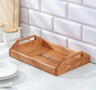 Поднос 30х20х6см с декором сосна