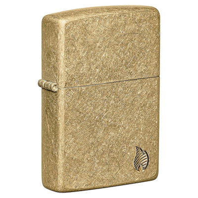 Зажигалка бензиновая Zippo Armor® 'Flame' с покрытием Tumbled Brass™ золотистая