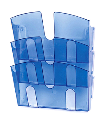 Держатель для брошюр настенный A4 до 300л&nbsp;&nbsp;3 отдела горизонтальный Attache прозрачный синий