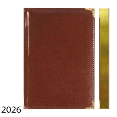 Ежедневник 2026 A5 deVENTE 'Bellagio' 336стр металлические уголки искусственная кожа коричневый