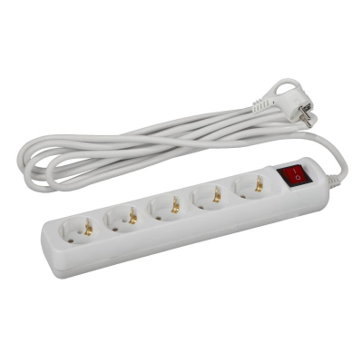 Удлинитель сетевой ЭРА с заземлением и выключателем 5 розеток/5.0м 3500Вт белый